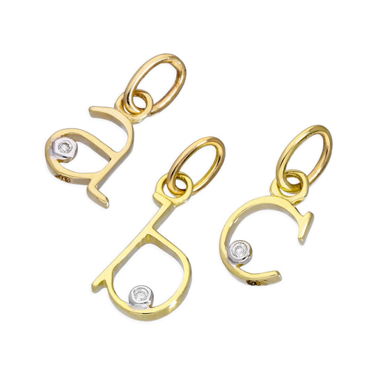 Anhänger mit Buchstaben aus 9 Karat Gelbgold und 0,4 Karat Diamanten A–Z