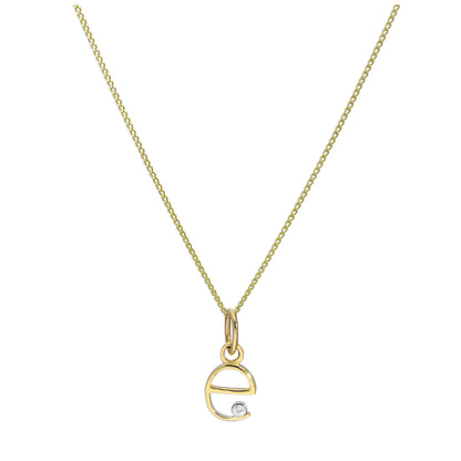 9ct Yellow Gold Single Stone Diamond 0.4 points Letter E Necklace Pendant 16 - 20 Inches