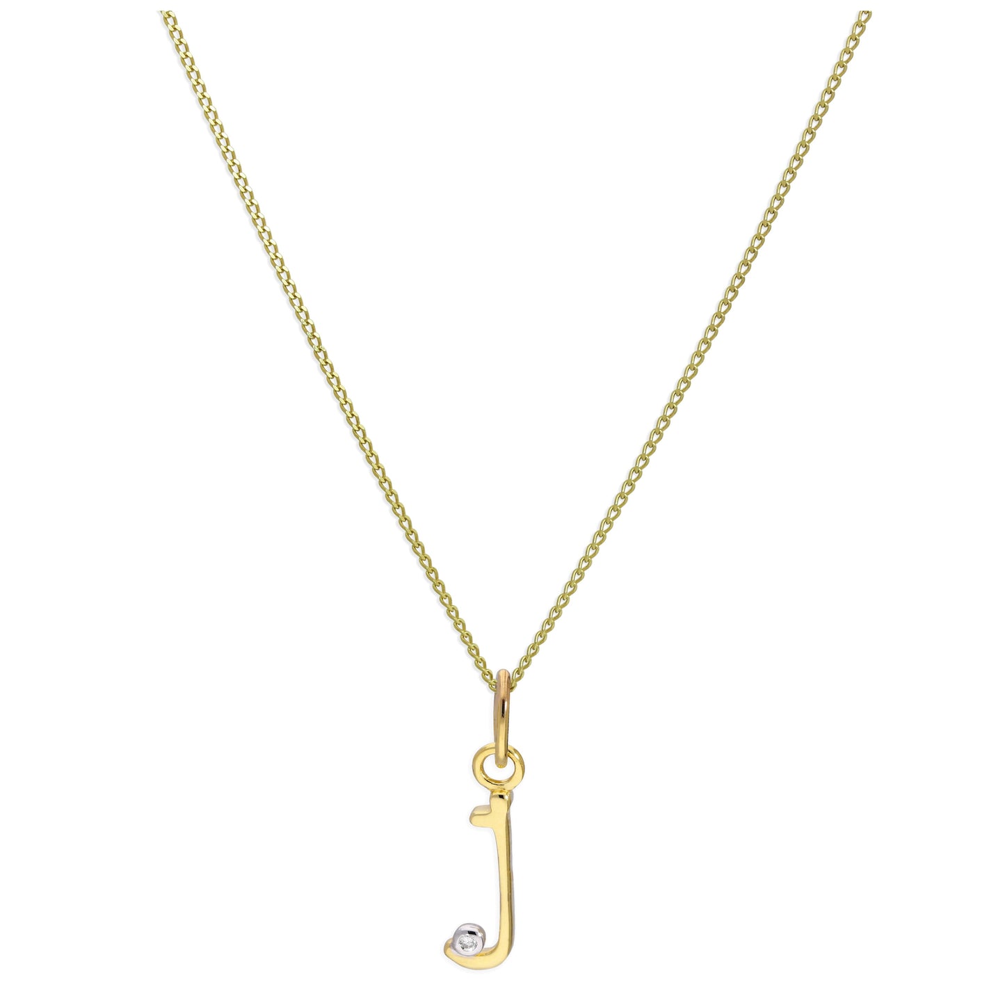 9ct Yellow Gold Single Stone Diamond 0.4 points Letter J Necklace Pendant 16 - 20 Inches
