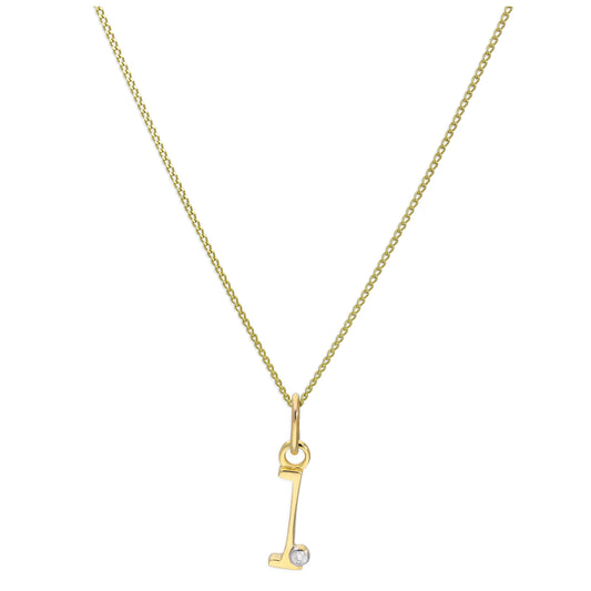 9ct Yellow Gold Single Stone Diamond 0.4 points Letter L Necklace Pendant 16 - 20 Inches