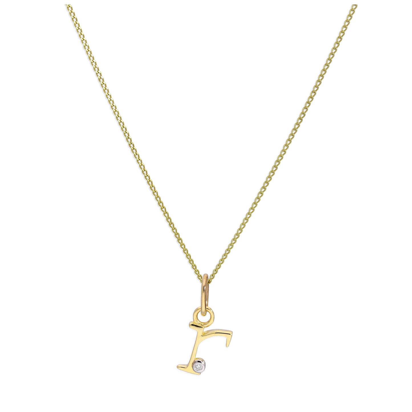 9ct Yellow Gold Single Stone Diamond 0.4 points Letter R Necklace Pendant 16 - 20 Inches
