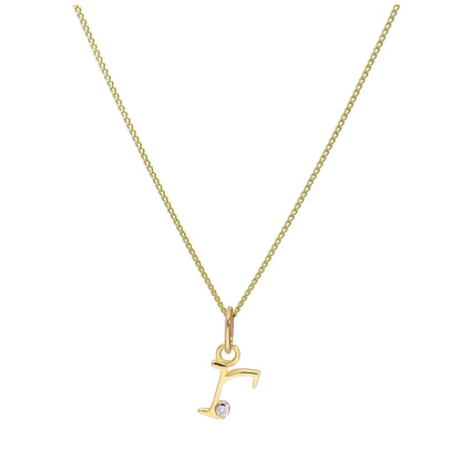 9ct Yellow Gold Single Stone Diamond 0.4 points Letter R Necklace Pendant 16 - 20 Inches
