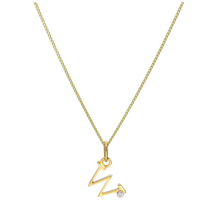 9ct Yellow Gold Single Stone Diamond 0.4 points Letter W Necklace Pendant 16 - 20 Inches