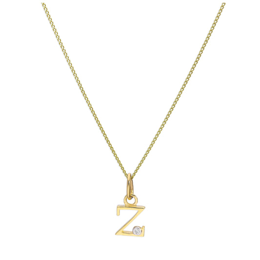9 Karat Gelbgold Einzelstein Diamant 0,4 points Buchstabe z Halskette Anhänger 40,5 - 51cm