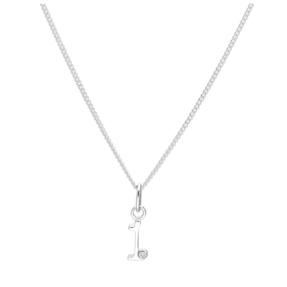Sterling Silver Single Stone Diamond 0.4 points Letter I Necklace Pendant 14 - 32 Inches