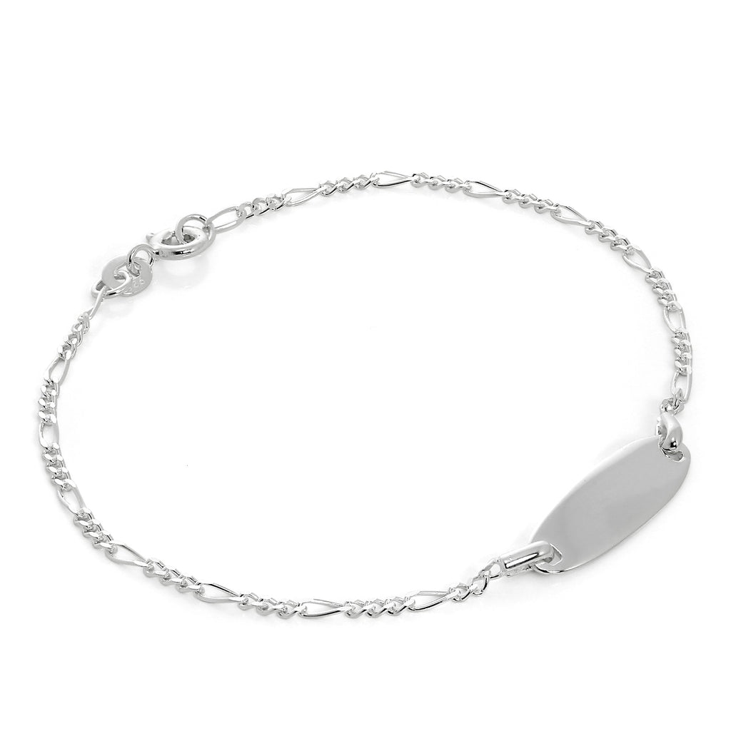Armband aus Sterlingsilber mit Figarokette und gravierbarer ID-Platte, 18 cm