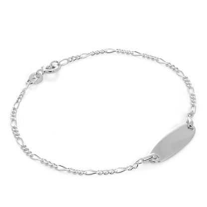 Sterling Silber Figaro Kette Gravierbares ID Schild 7 Zoll Armband