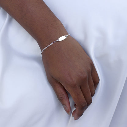Sterling Silber Figaro Kette Gravierbares ID Schild 7 Zoll Armband