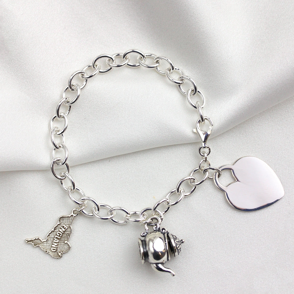 Sterlingsilber 18 cm Anhänger Armband mit Großem Gravierbarem Herz Schild