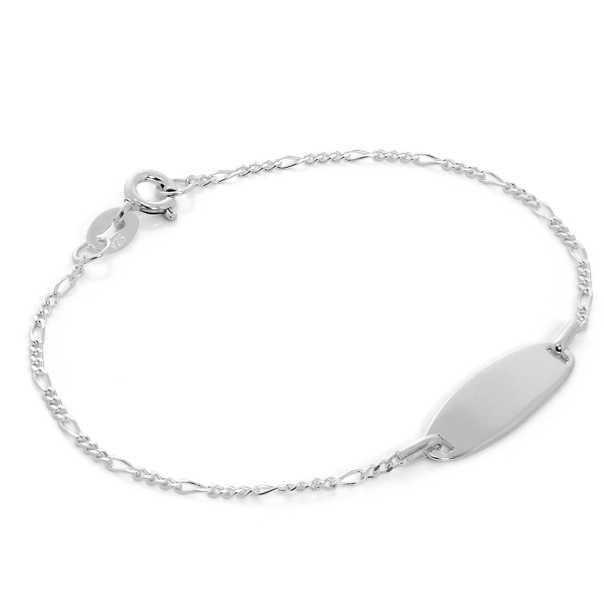 Sterlingsilber Figaro Kette Gravierbares ID Schild 6 Zoll Armband