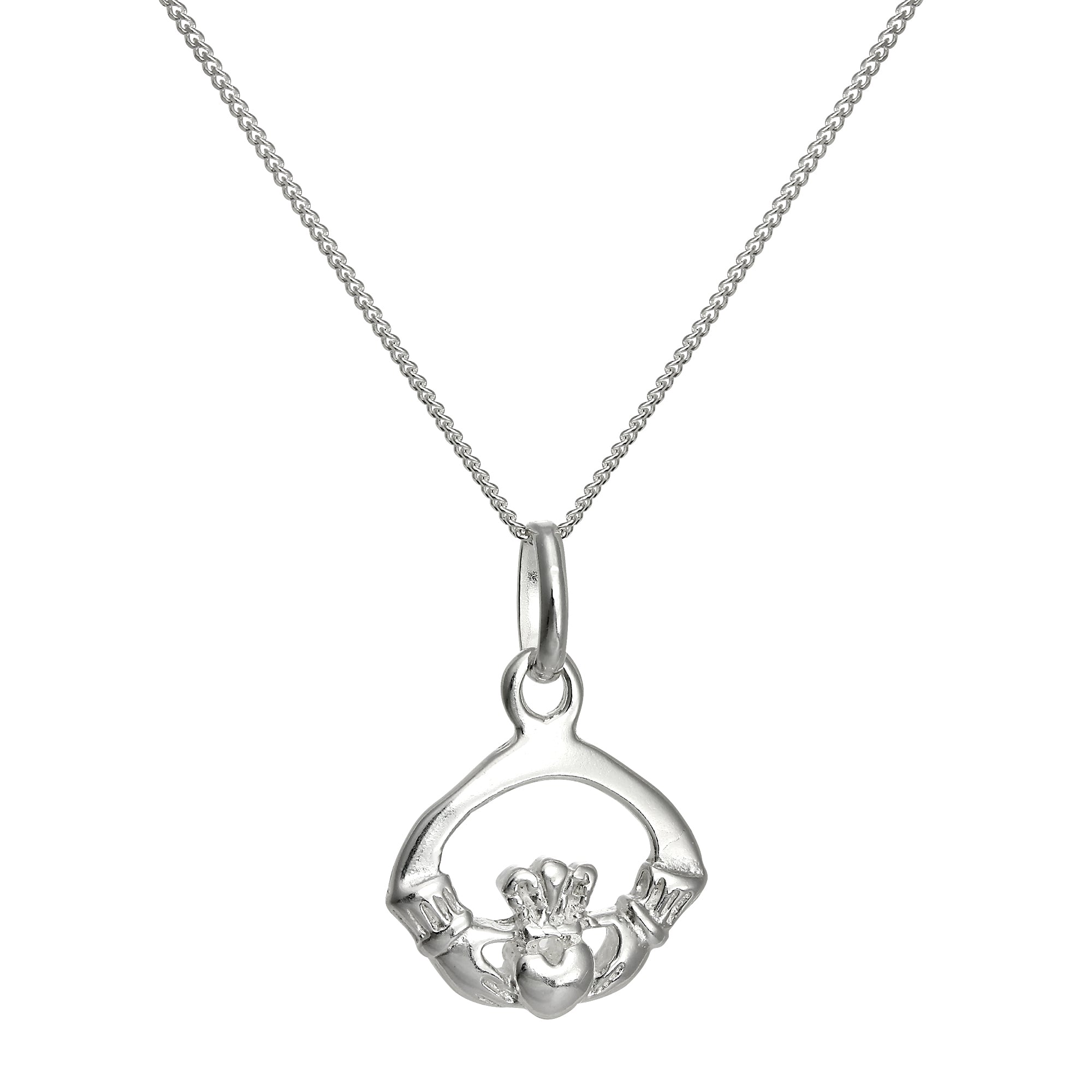 Halskette mit Claddagh-Anhänger aus Sterlingsilber 14-32 Zoll