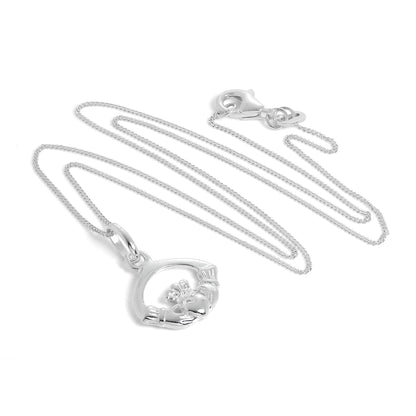 Halskette mit Claddagh-Anhänger aus Sterlingsilber 14-32 Zoll