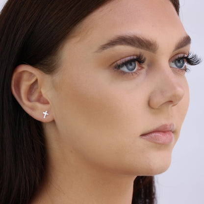 Klein Sterlingsilber Kreuz Ohrstecker