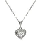 Sterlingsilber Filigran Geschwollenes Herz Anhänger an einer 45,5 cm Kette