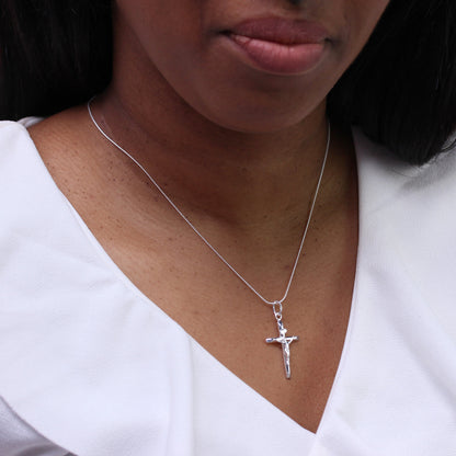 Große Halskette mit Kreuzanhänger aus Sterlingsilber 16–22 Zoll