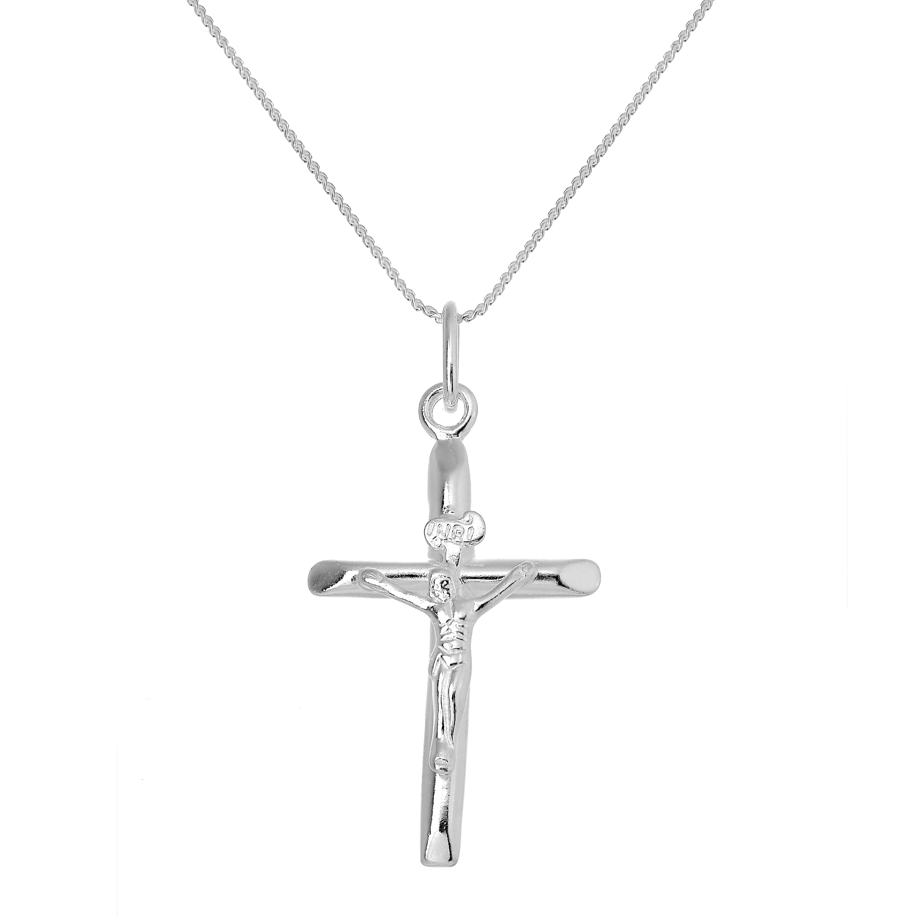 Große Halskette mit Kreuzanhänger aus Sterlingsilber 16–22 Zoll