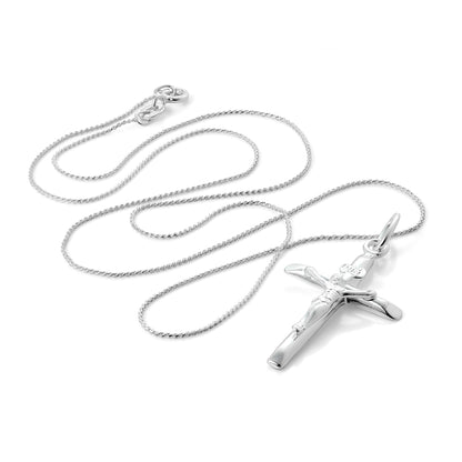 Große Halskette mit Kreuzanhänger aus Sterlingsilber 16–22 Zoll