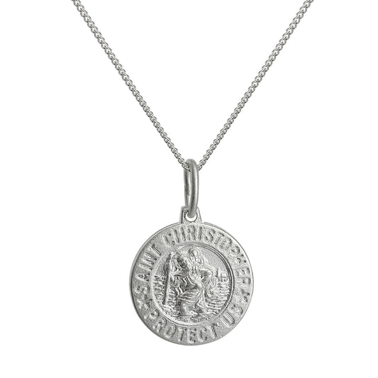 Small Sterling Silver St Christopher Medal Pendant Necklace 16 - 22 Inches