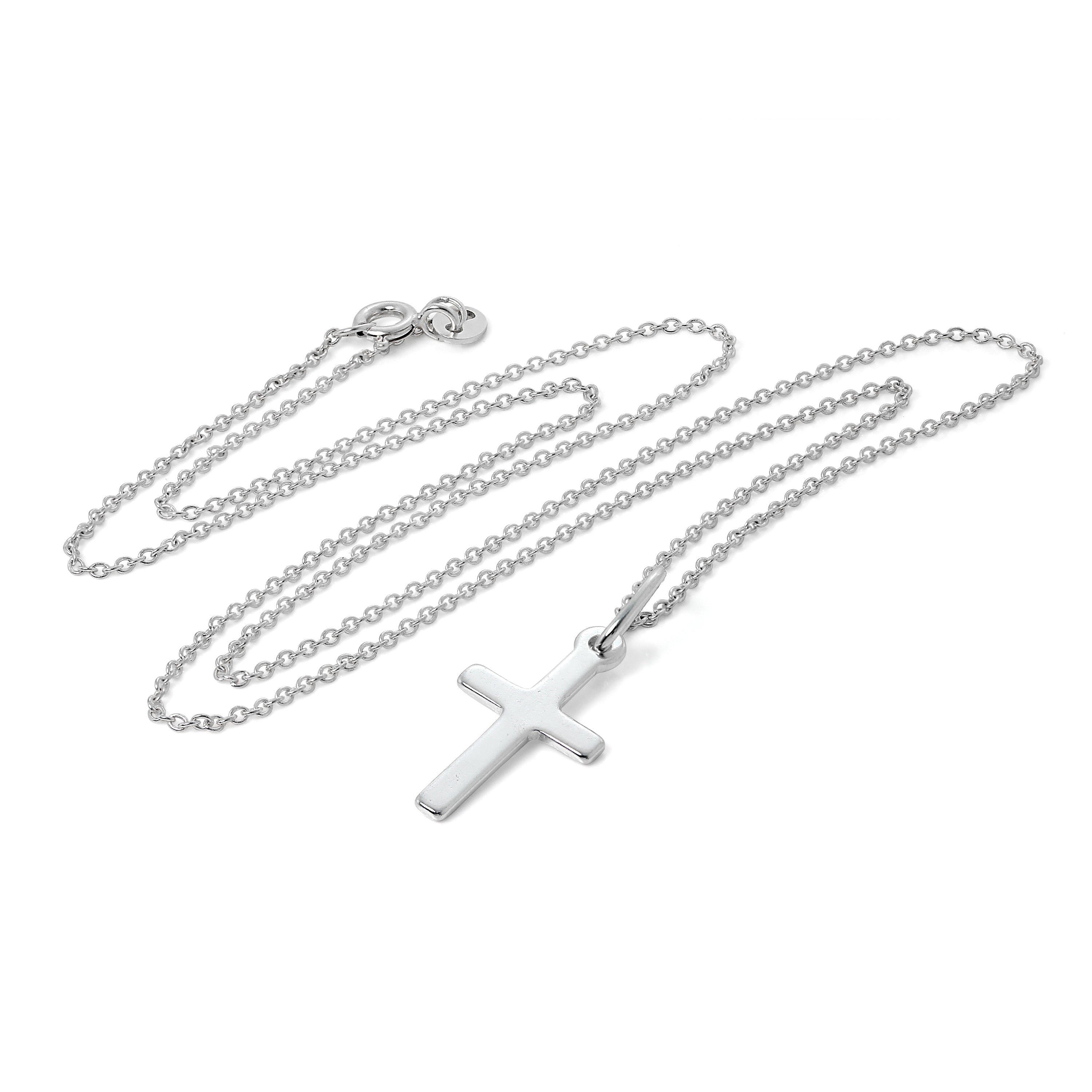 Halskette mit schlichtem Kreuzanhänger aus Sterlingsilber 16–22 Zoll
