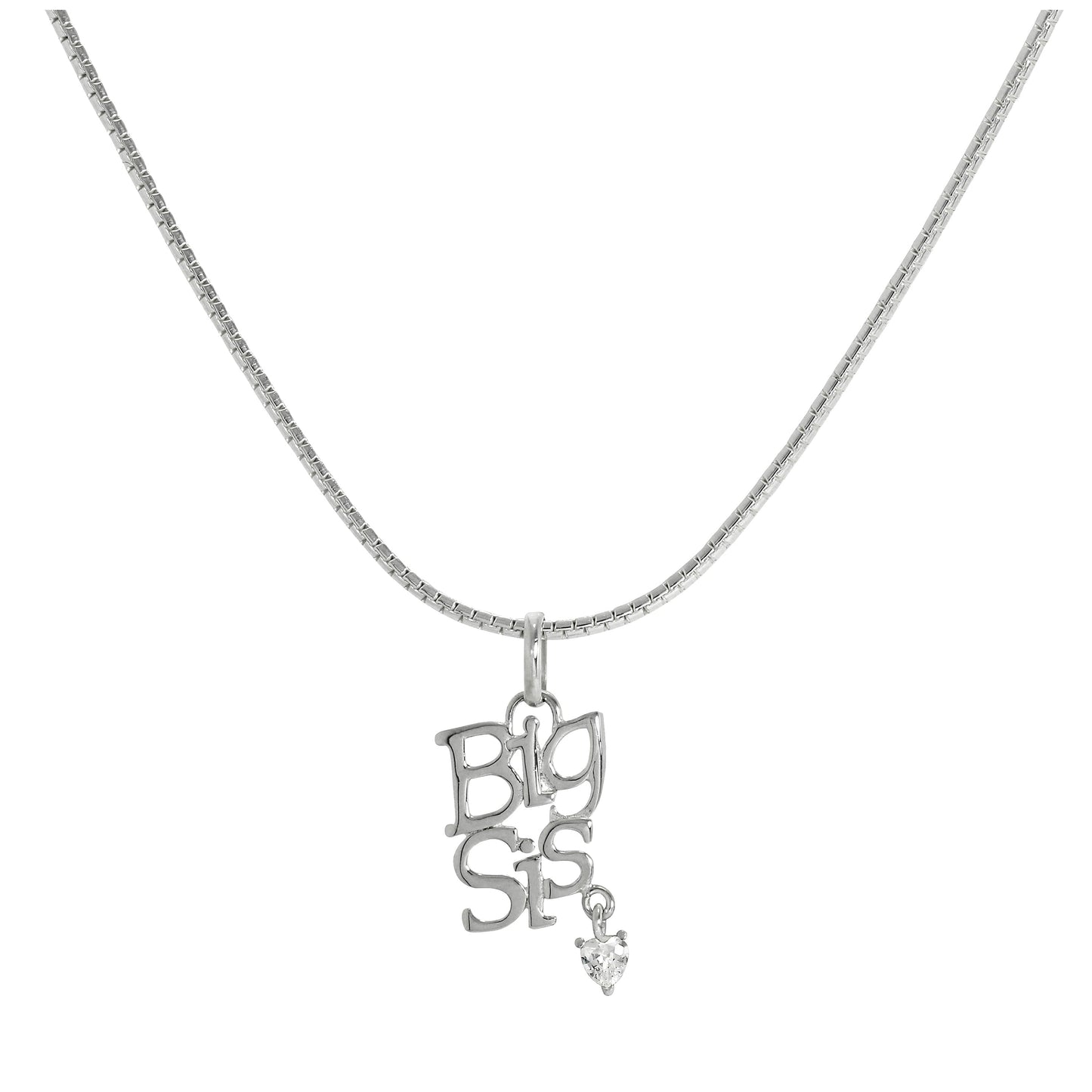 Sterlingsilber „Big Sis“ (Große Schwester) Anhänger mit CZ Kristall Herz an Kette 40,5 - 61cm