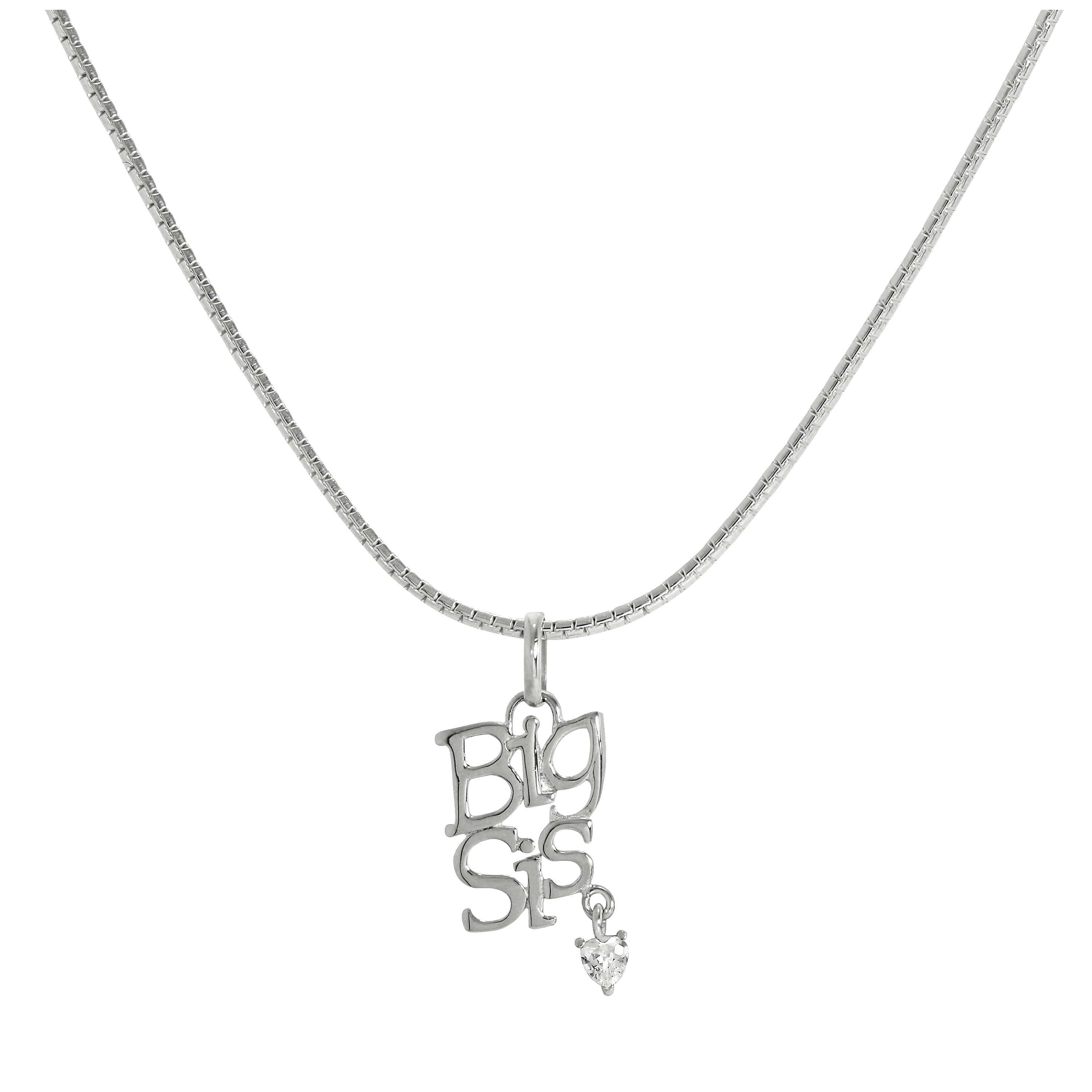 Sterlingsilber „Big Sis“ (Große Schwester) Anhänger mit CZ Kristall Herz an Kette 40,5 - 61 cm