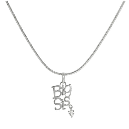 Sterlingsilber „Big Sis“ (Große Schwester) Anhänger mit CZ Kristall Herz an Kette 40,5 - 61cm