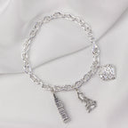 Kräftiges Bettelarmband aus Sterlingsilber mit diamantiertem gewölbtem Herz-Charm