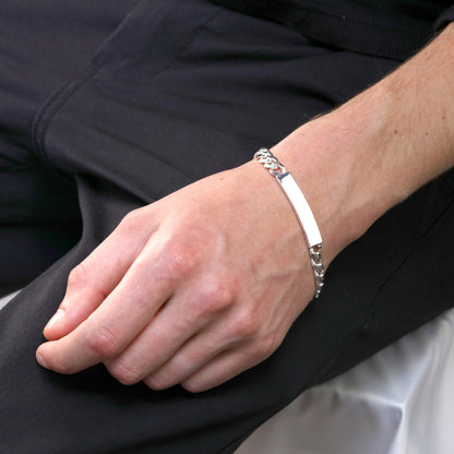 Schwer Sterlingsilber 20,5cm Gravierbar Namensschild Panzer Armband