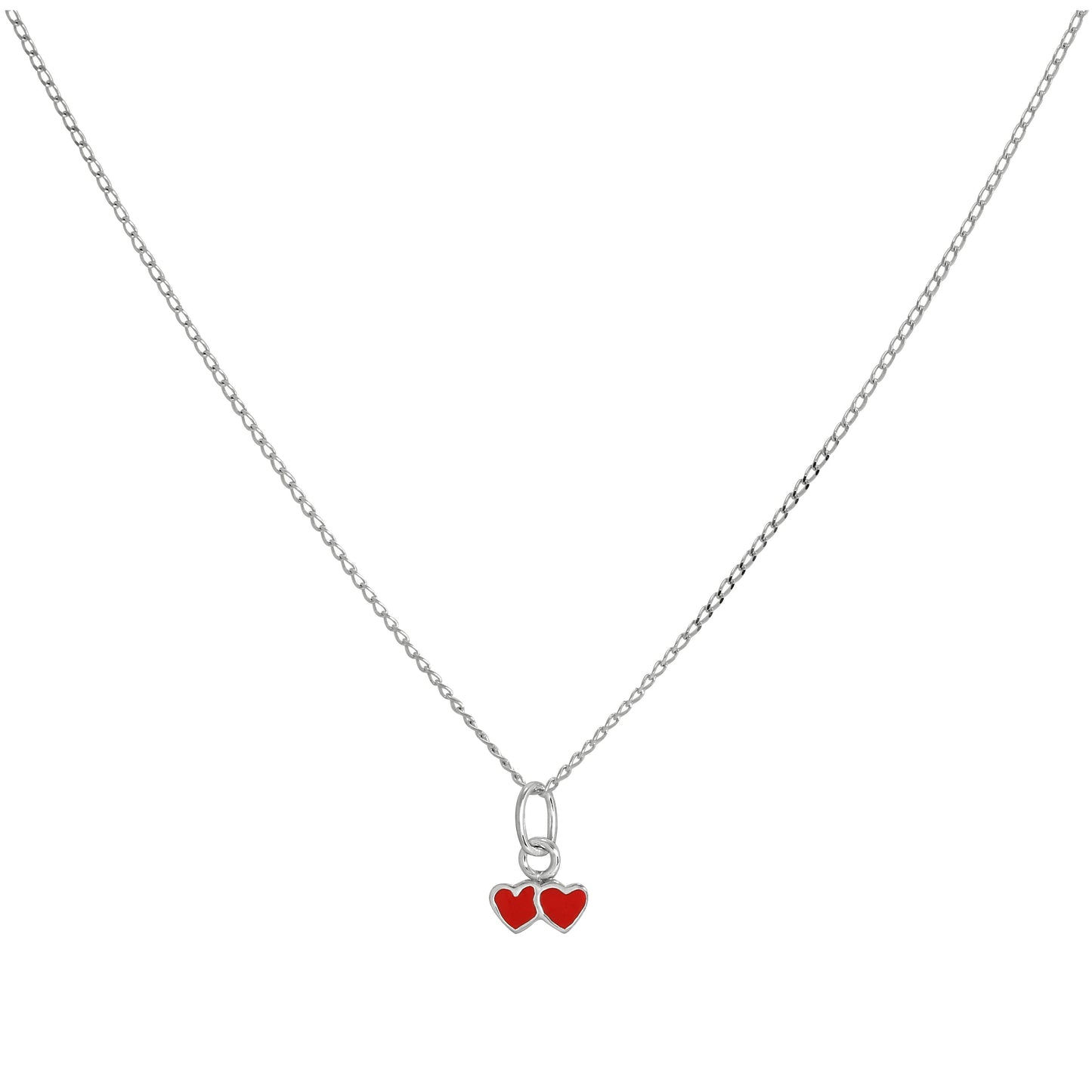 Kleine Sterling Silber & rote Emaille Doppelherz-Anhänger Halskette 14 - 22 Zoll