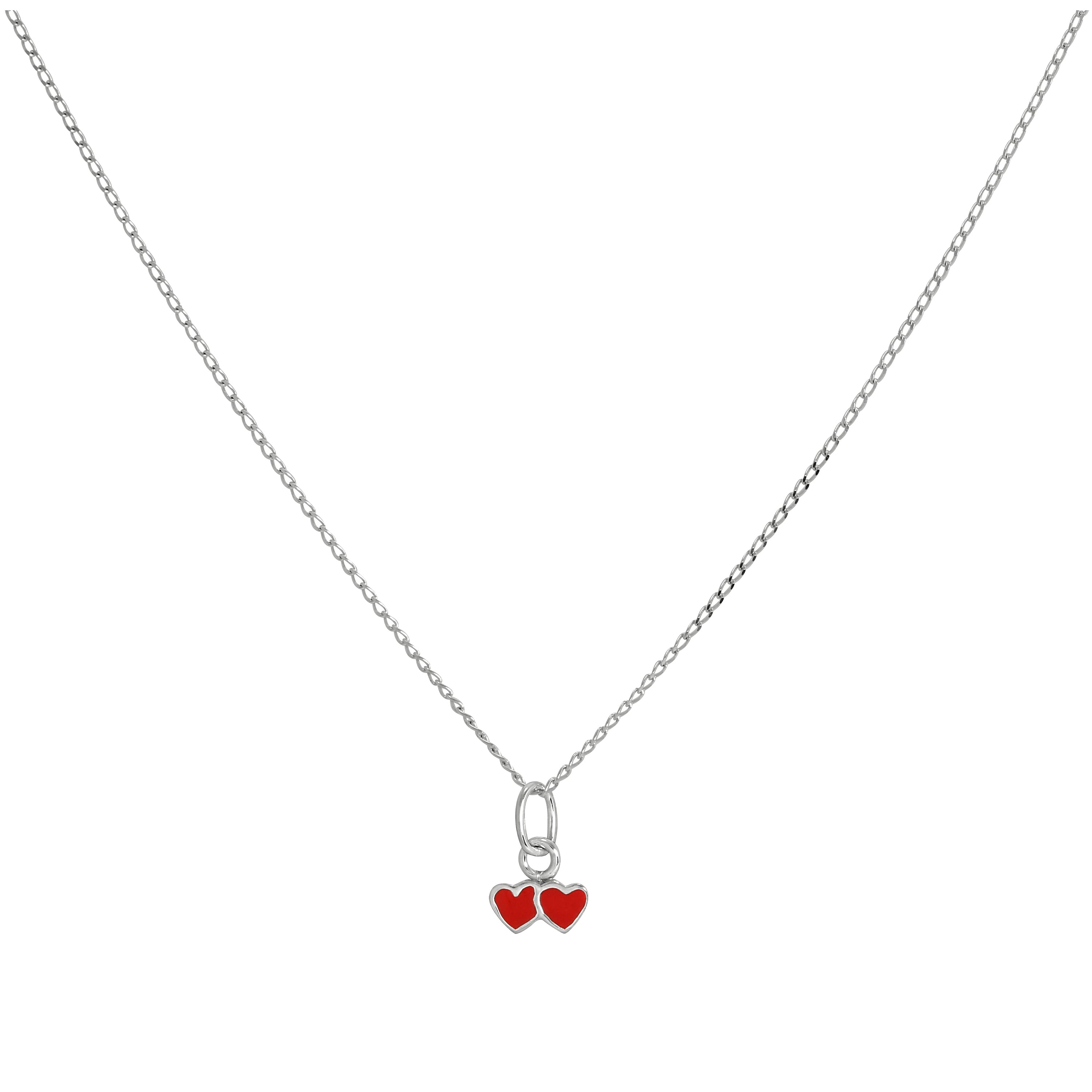 Kleine Sterlingsilber & rote Emaille Doppelherz-Anhänger Halskette 14 - 22 Zoll