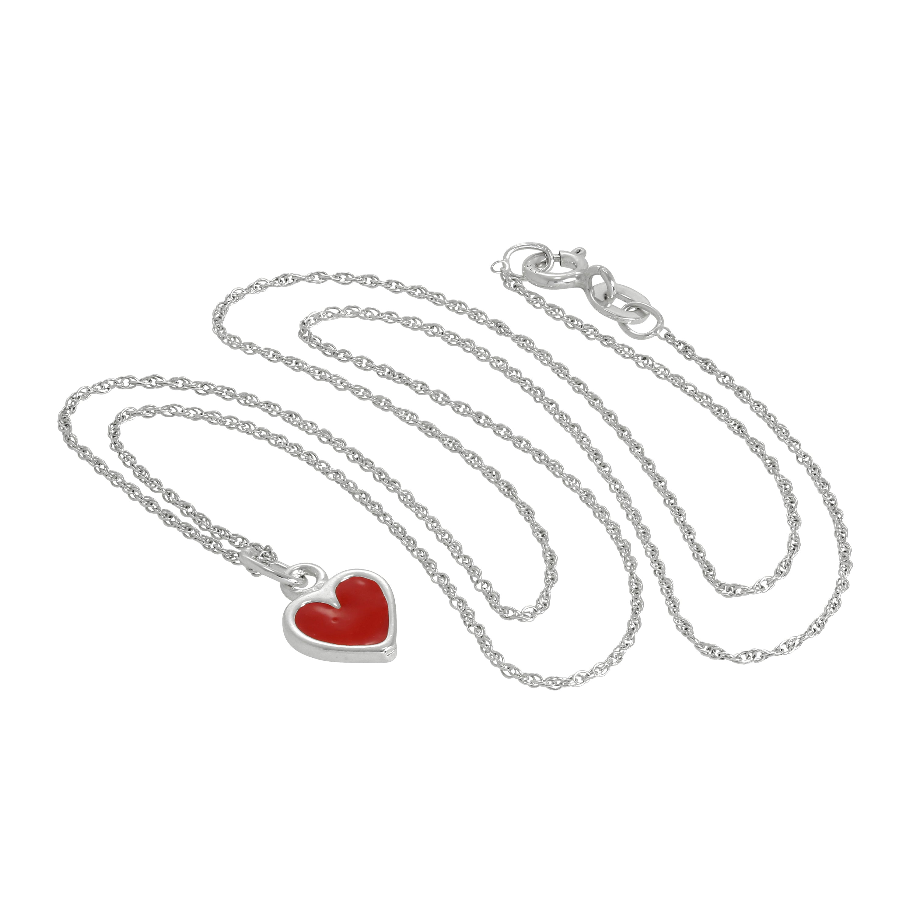 Halskette mit Anhänger aus Sterlingsilber und rotem Emaille-Herz, 14–22 Zoll