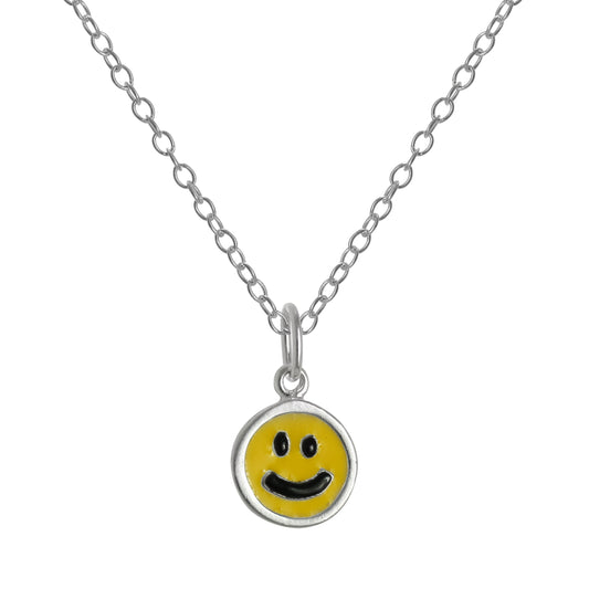 Sterlingsilber & Gelb Emaille Smiley Gesicht Anhänger Halskette 35,5 - 56cm