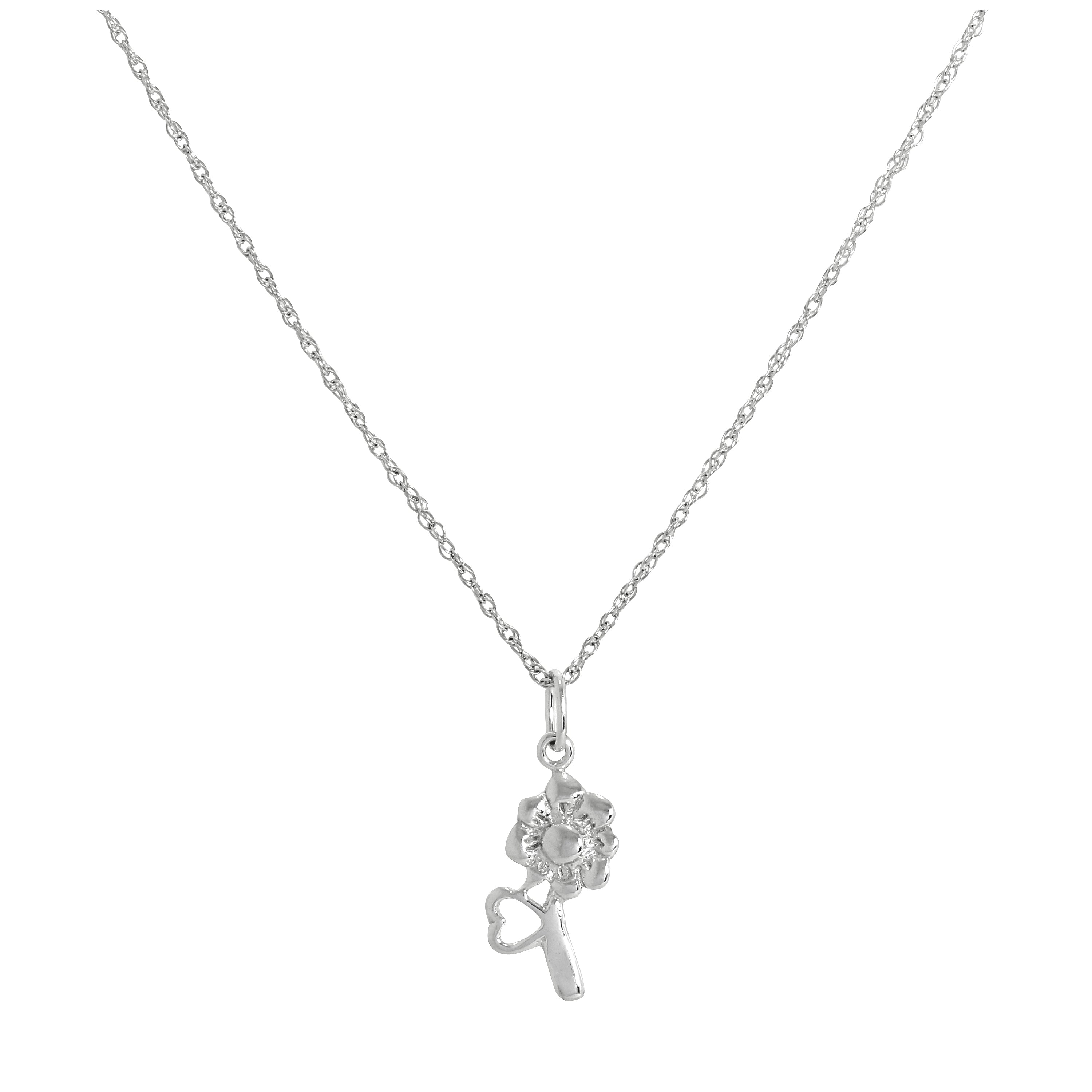 Halskette mit Blumen- und Herzanhänger aus Sterlingsilber, 14–22 Zoll