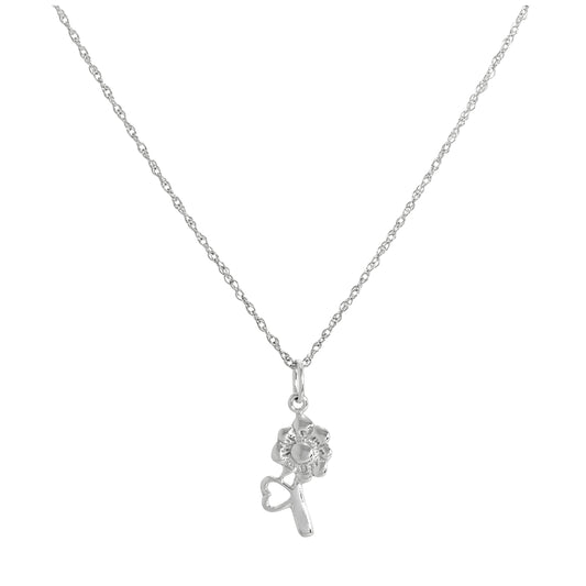 Sterling Silver Flower & Heart Pendant Necklace 14 - 22 Inches