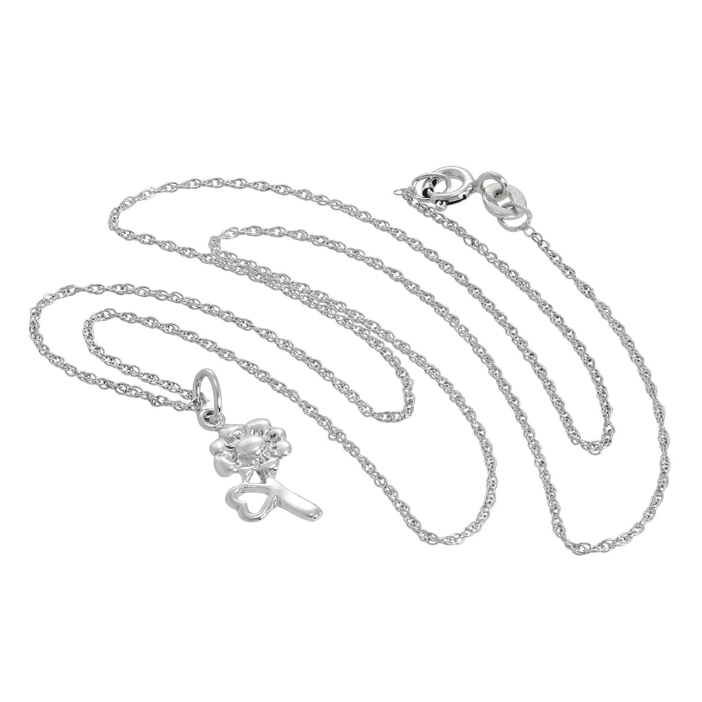 Halskette mit Blumen- und Herzanhänger aus Sterlingsilber, 14–22 Zoll