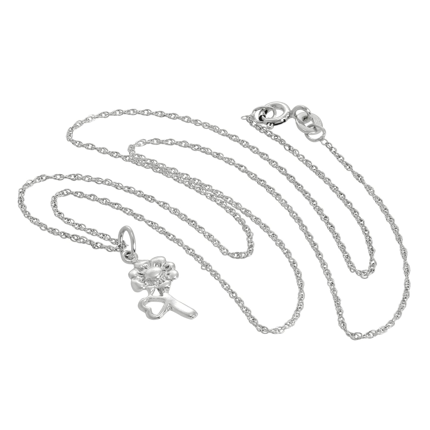 Halskette mit Blumen- und Herzanhänger aus Sterlingsilber, 14–22 Zoll