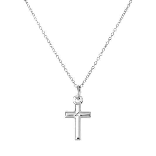 Einfach Sterlingsilber Kreuz Anhänger an 45,5cm Spurenkette