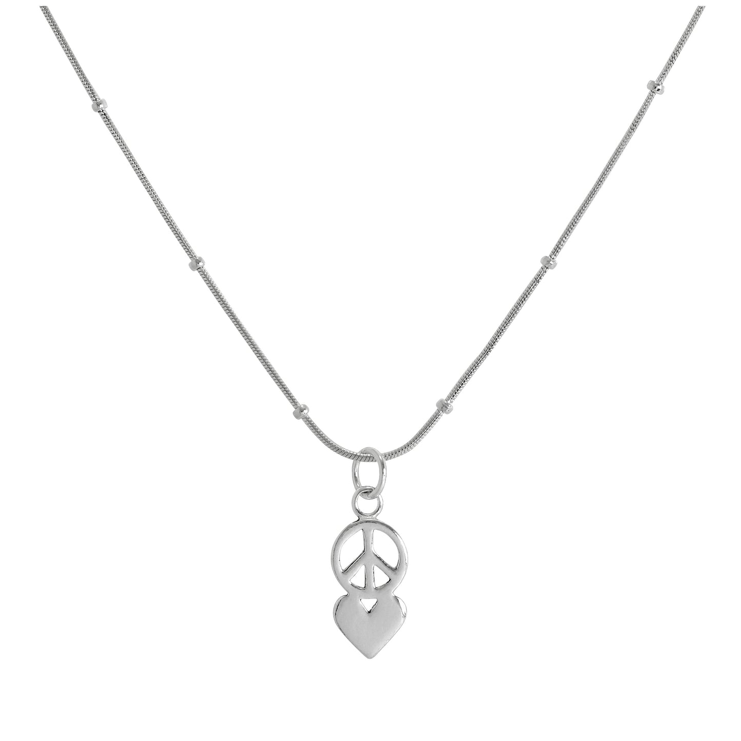 Halskette mit Anhänger aus Sterlingsilber mit Friedenssymbol und Herz 16–24 Zoll