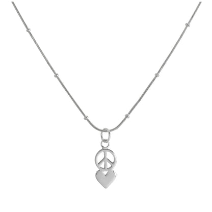 Halskette mit Anhänger aus Sterlingsilber mit Friedenssymbol und Herz 16–24 Zoll