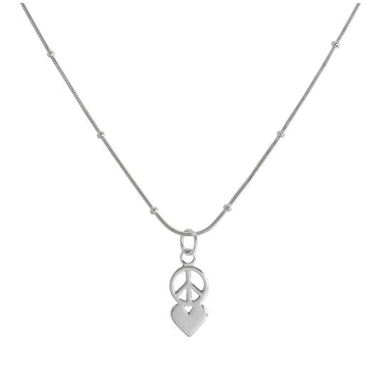 Halskette mit Anhänger aus Sterlingsilber mit Friedenssymbol und Herz 16–24 Zoll