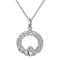 Große Halskette mit Claddagh-Anhänger aus Sterlingsilber, 16–22 Zoll