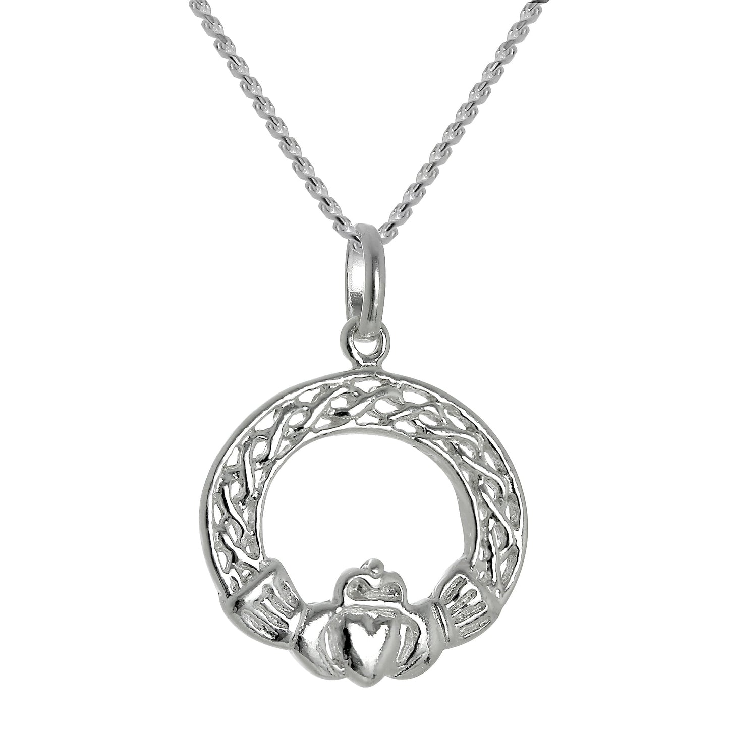 Große Halskette mit Claddagh-Anhänger aus Sterlingsilber, 16–22 Zoll
