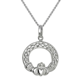 Große Halskette mit Claddagh-Anhänger aus Sterlingsilber, 16–22 Zoll