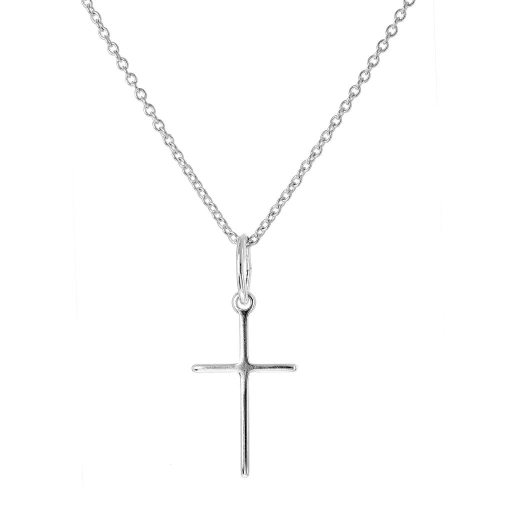 Schlichte Halskette mit Kreuzanhänger aus leichtem Sterlingsilber 16–22 Zoll