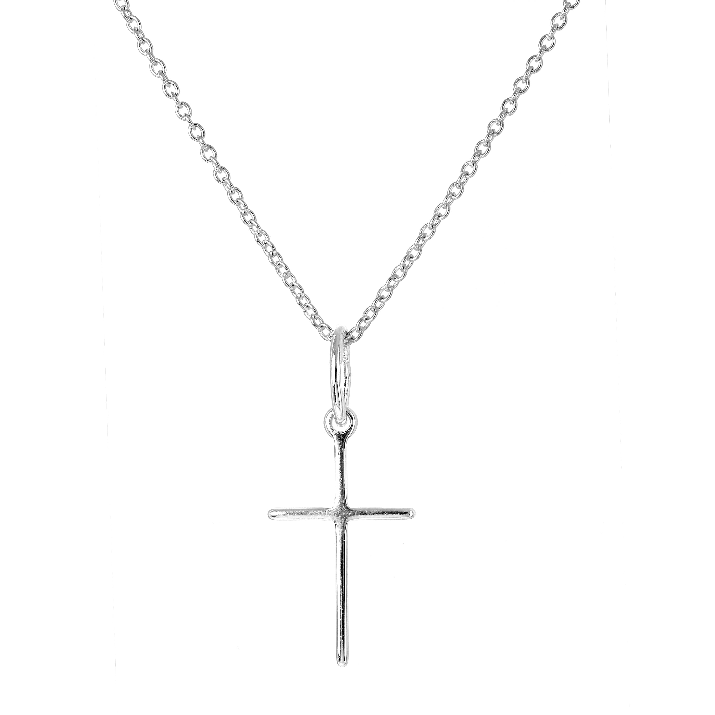 Schlichte Halskette mit Kreuzanhänger aus leichtem Sterlingsilber 16–22 Zoll