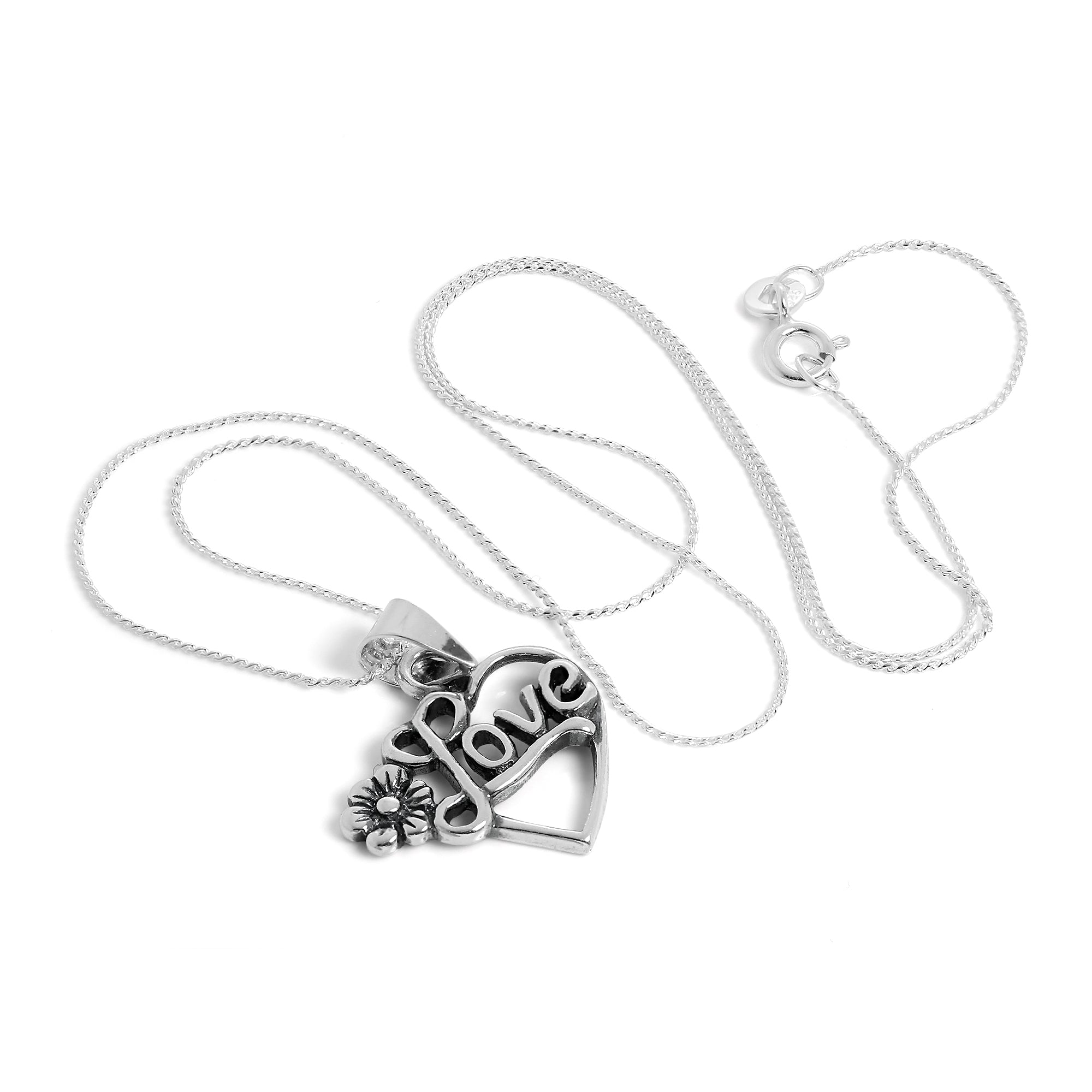 Halskette mit offenem Herzanhänger aus Sterlingsilber mit Blume, 16–22 Zoll