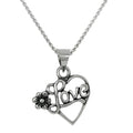 Halskette mit offenem Herzanhänger aus Sterlingsilber mit Blume, 16–22 Zoll
