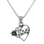 Halskette mit offenem Herzanhänger aus Sterlingsilber mit Blume, 16–22 Zoll