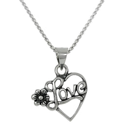 Halskette mit offenem Herzanhänger aus Sterlingsilber mit Blume, 16–22 Zoll