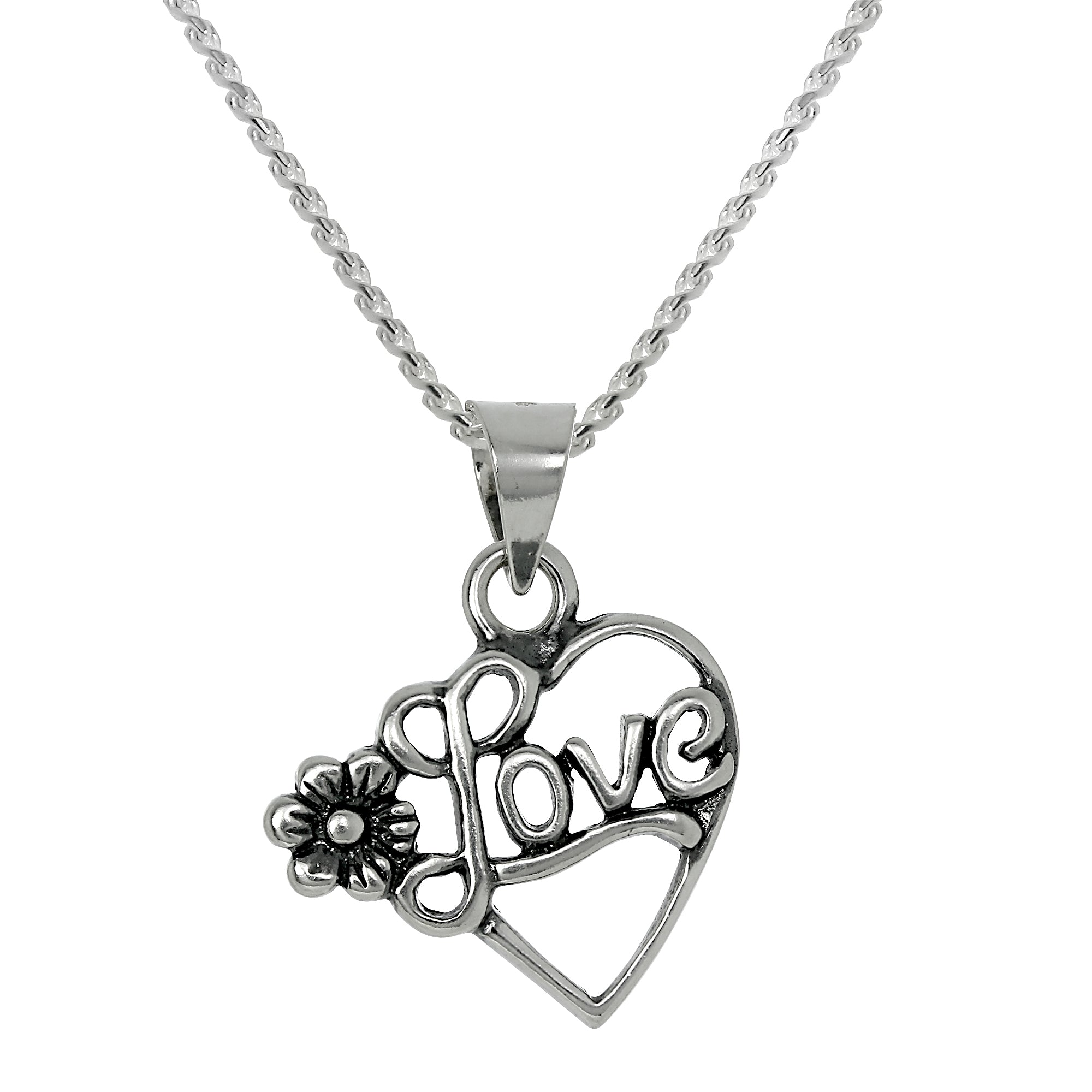 Halskette mit offenem Herzanhänger aus Sterlingsilber mit Blume, 16–22 Zoll